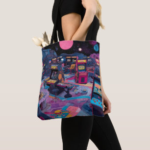 Bolso De Tela Arcade Retro Futurista en el Espacio Exterior