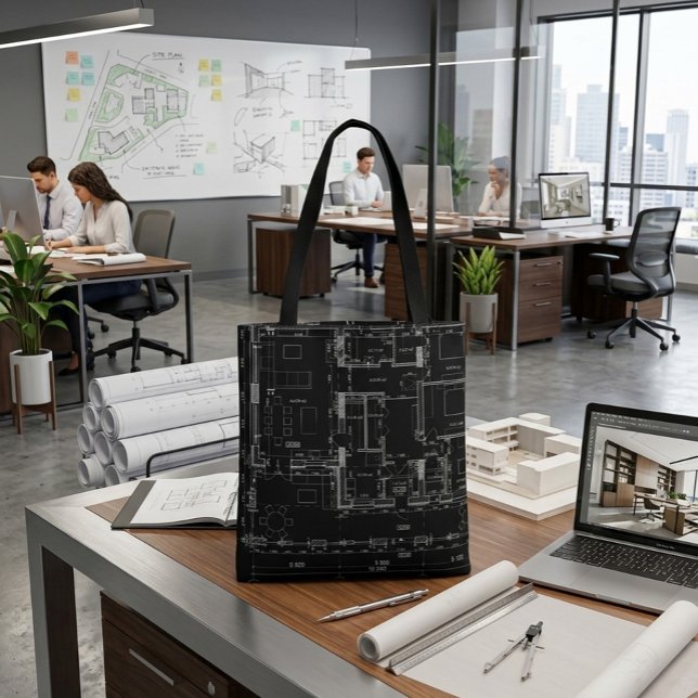 Bolso De Tela Architectural Blueprint Pattern Tote Bag (Subido por el creador)