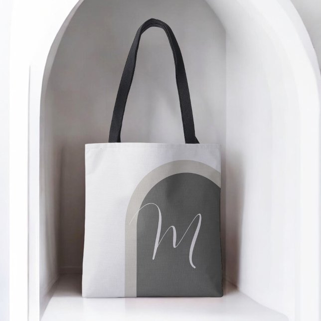 Bolso De Tela Arco de Boho con estilo con monograma de escritura (Personalize this stylish tote with your monogram initial.)