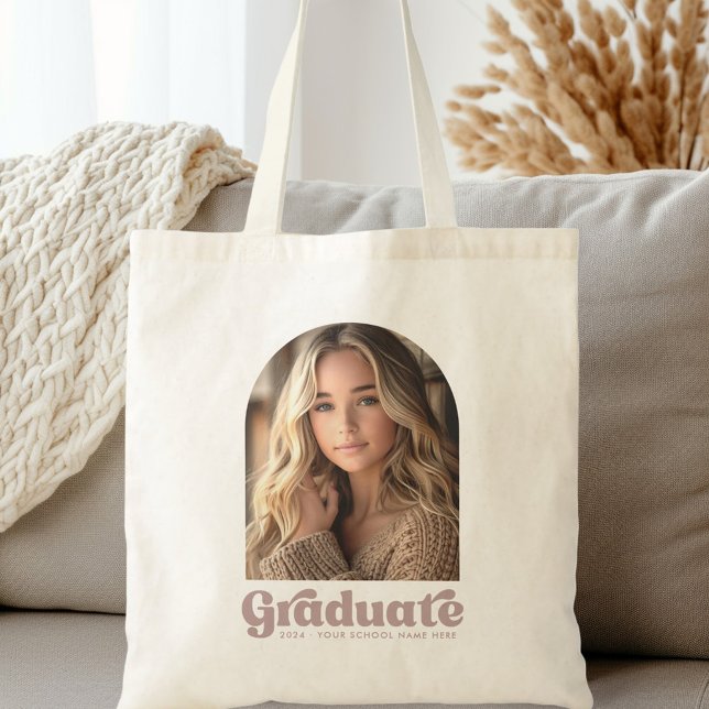 Bolso De Tela Arco de fotos de graduación de estudiantes de grad (Retro grad student graduation photo arch tote bag)