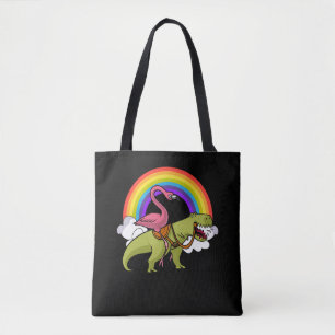 Bolso De Tela Arco de pájaro Flamingo montando arcoiris en dinos