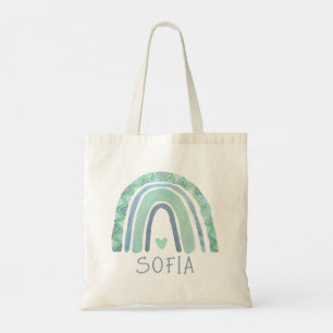 Bolso De Tela Arcoíris boho color verde menta y azul