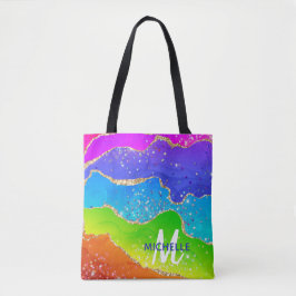 Bolso De Tela Arcoíris Brillante & Monograma de Ágata con Brillo