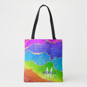 Bolso De Tela Arcoíris Brillante & Monograma de Ágata con Brillo