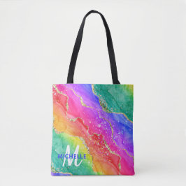 Bolso De Tela Arcoíris Brillante & Monograma de Ágata con Brillo