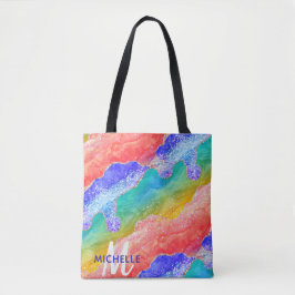 Bolso De Tela Arcoíris Brillante & Monograma de Ágata con Brillo