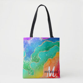 Bolso De Tela Arcoíris Brillante & Monograma de Ágata con Brillo