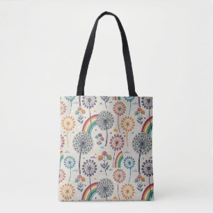 Bolso De Tela Arcoiris caprichoso y candeliones botánicos