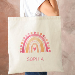Bolso De Tela Arcoiris color de agua boho en rosa personalizado