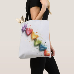 Bolso De Tela Arcoiris Corazones acuarela Arte digital