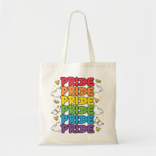 Bolso De Tela Arcoiris, corazones y nubes - Orgullo repetido
