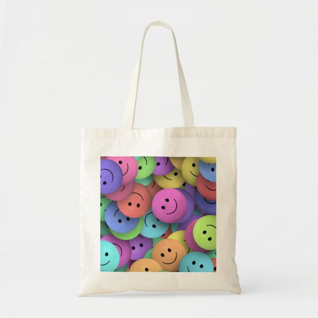 Bolso De Tela Arcoiris de colores felices caras (Frente)