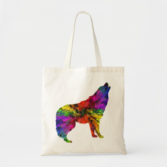 Bolso De Tela arcoíris de lobo aullante (Frente)