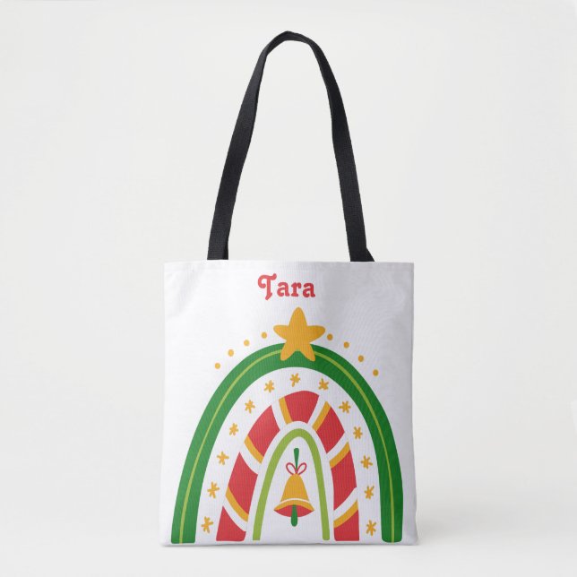 Bolso De Tela Arcoiris de Navidades rojos y verdes personalizado (Anverso)
