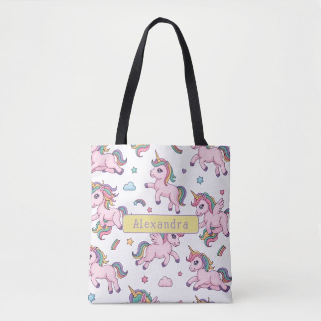 Bolso De Tela Arcoíris de Unicornio Lindo (Anverso)
