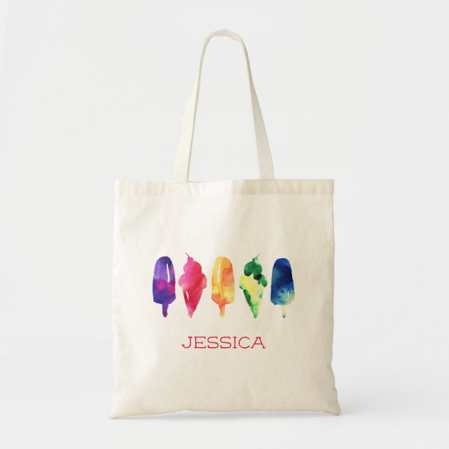 Bolso De Tela Arcoiris Hielo Crema Popsicle Personalizado (Frente)