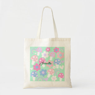 Bolso De Tela Arcoiris, Hongos Y Flores Cutos