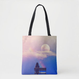 Bolso De Tela Arcoiris lunar: Belleza Pastel Sky.