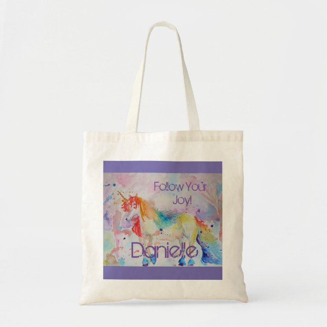 Bolso De Tela Arcoiris Unicornio acuarela Morado Cute Niños (Frente)