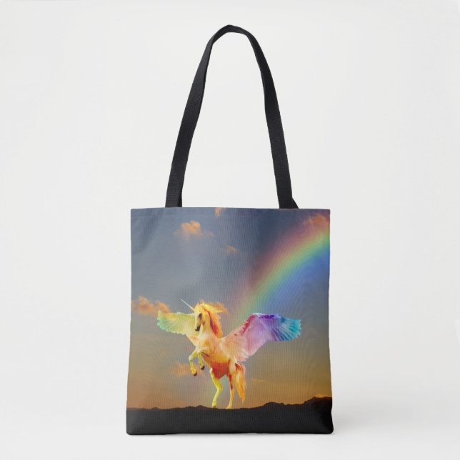 Bolso De Tela Arcoiris unicornio pegasus (Anverso)