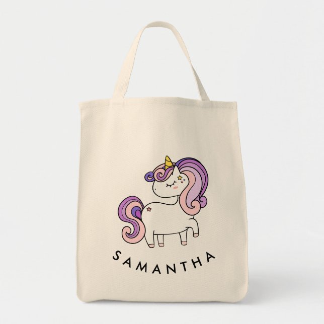 Bolso De Tela Arcoiris unicornio personalizado (Frente)