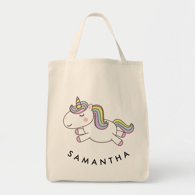 Bolso De Tela Arcoiris unicornio personalizado (Frente)