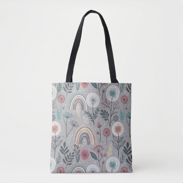 Bolso De Tela Arcoiris y botánico caprichosos (Anverso)