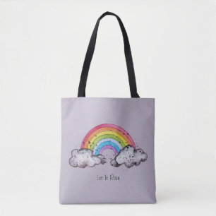 Bolso De Tela Arcoiris Y Nubes De Cuadros