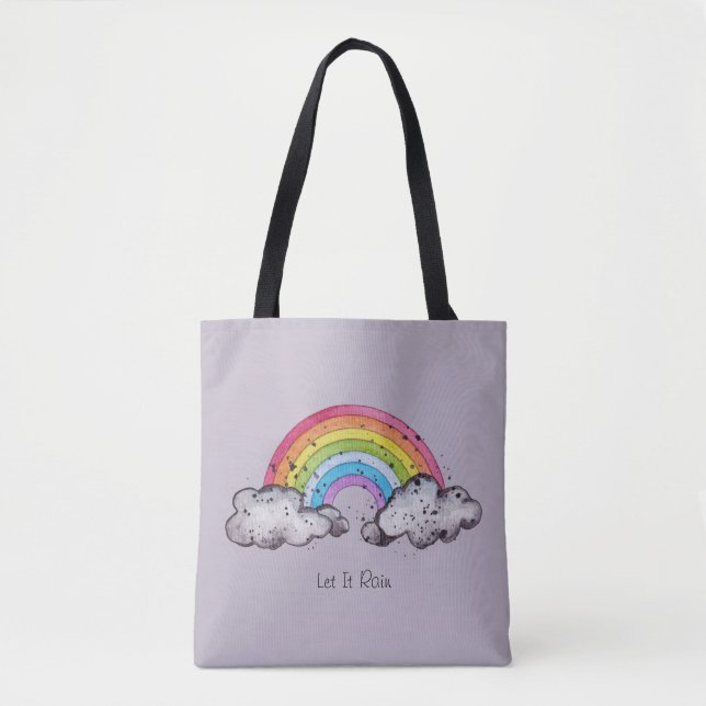 Bolso De Tela Arcoiris Y Nubes De Cuadros (Anverso)