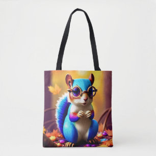 Bolso De Tela Ardilla azul suave con gafas