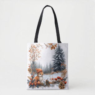 Bolso De Tela Ardilla de invierno en bosque escarchado