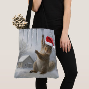 Bolso De Tela Ardilla de Navidad colgando de una carámbano