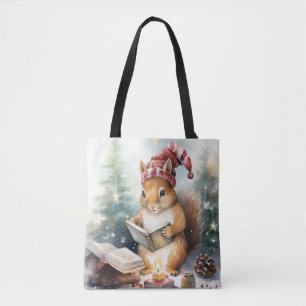 Bolso De Tela Ardilla de Navidad leyendo