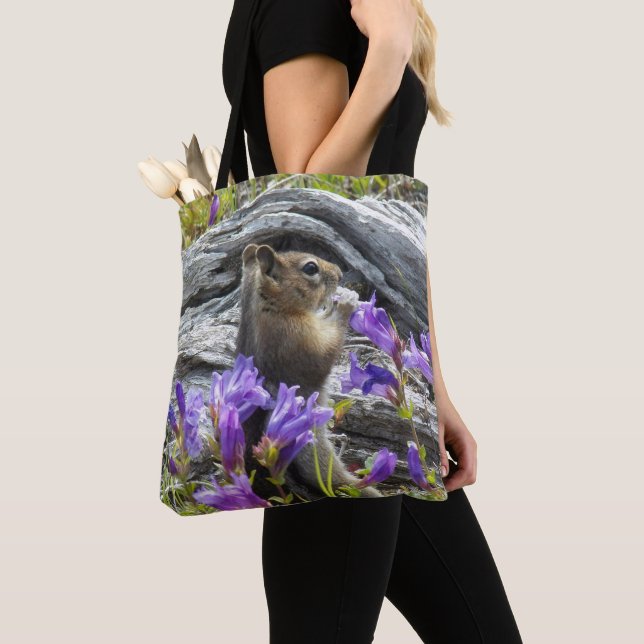 Bolso De Tela Ardilla de tierra y flores silvestres foto natural (Detalle)