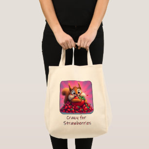 Bolso De Tela Ardilla esponjosa “Loca por las fresas”, divertida