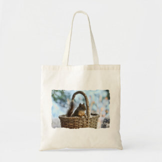 Bolso De Tela Ardilla linda en una cesta en invierno