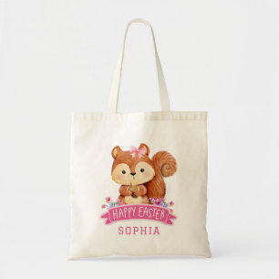 Bolso De Tela ardilla personalizada Feliz Rosa de Pascua