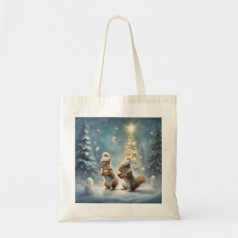 Bolso De Tela Ardillas caprichosas juegan en la nieve en Navidad