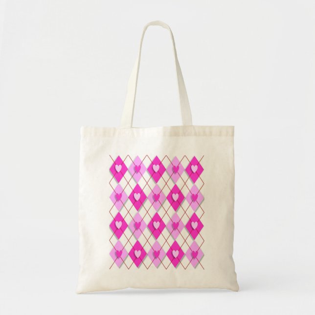Bolso De Tela Argyle de corazones púrpuros (Frente)