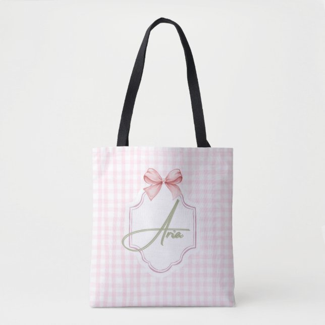 Bolso De Tela Aria Baby Nursery Personalizado Bow&Gingham (Anverso)