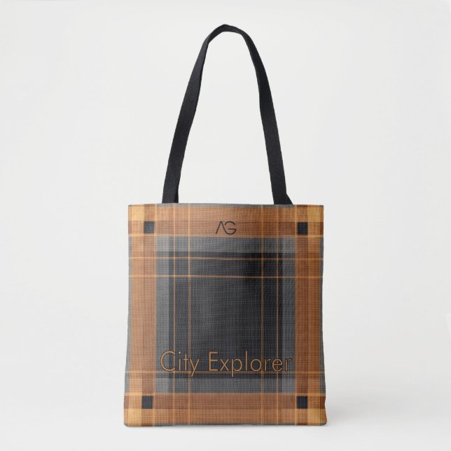 Bolso De Tela Aria Urban Copper Grid Plaid Pattern Explorador de (Anverso)