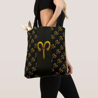 Bolso De Tela ARIES GOLD ZODIAC RÓTULO Ruby Rojo Negro