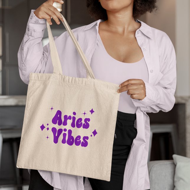 Bolso De Tela Aries Vibes Zodiac Astrología Estrellas púrpuras B (Subido por el creador)