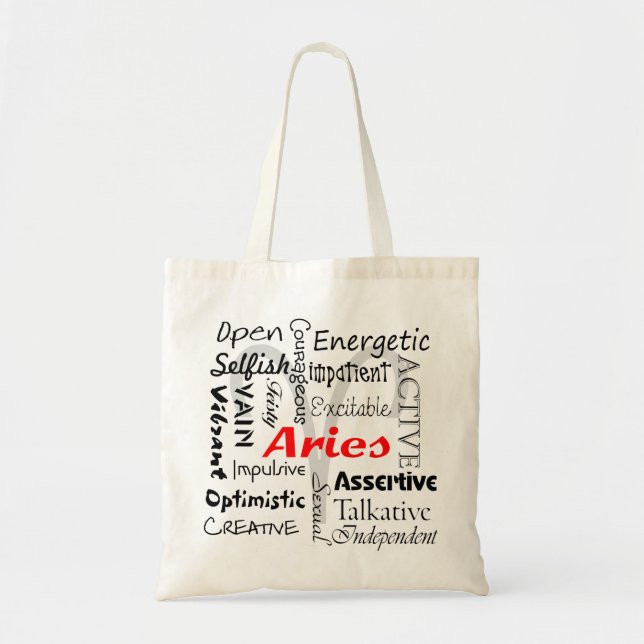 Bolso De Tela Aries Zodiac Características Astrología Collage (Frente)