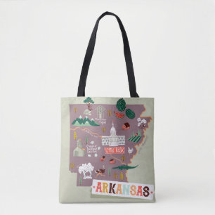 Bolso De Tela Arkansas Ilustradas: Mapa de viajes de Estados Uni