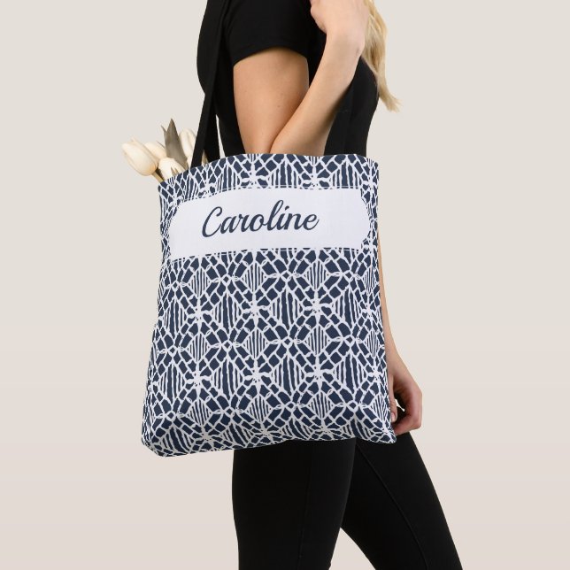 Bolso De Tela Armada con patrón de encaje de crochet blanco (Detalle)