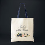 Bolso De Tela Armada y floral ruidosa Madre de la novia<br><div class="desc">Una hermosa bolsa de tote de novia floral. Tiene rosas color azul marino y rosa y puede personalizar el texto y los colores.</div>