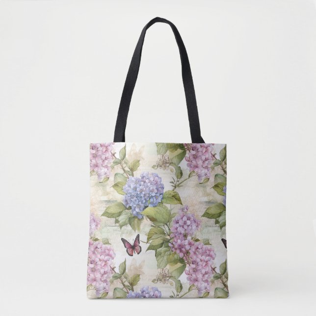 Bolso De Tela Armonía de hidrangea púrpura celestial (Anverso)