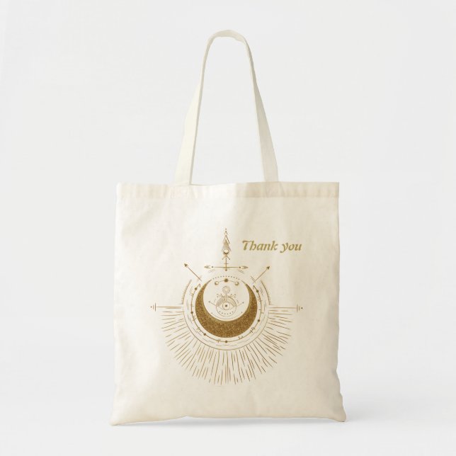 Bolso De Tela Armonía de los elementos: luna, oro y geometría. (Frente)