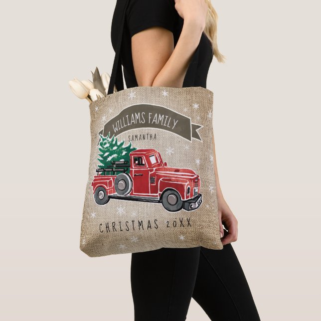 Bolso De Tela Arpillera del monograma del árbol de navidad del (Detalle)